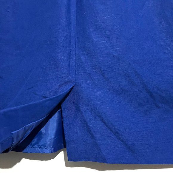 Classic Blue Linen-Blend Career Sheath Dress with Side Pockets - Picture 10 of 17